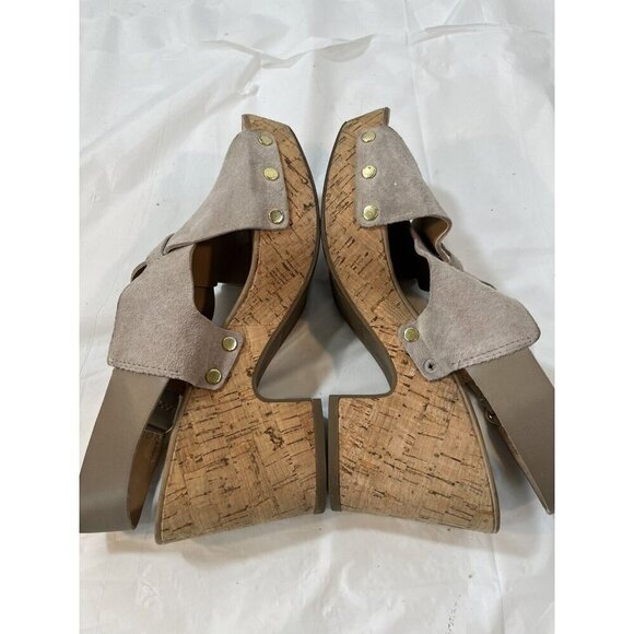 Franco Sarto Taupe Suede Slingback Kicks Platform Cork Sandals 7.5 - Picture 5 of 13